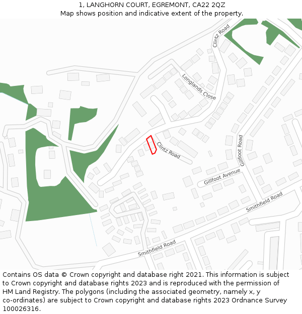 1, LANGHORN COURT, EGREMONT, CA22 2QZ: Location map and indicative extent of plot