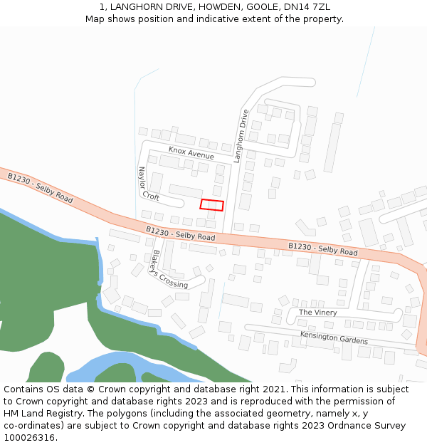 1, LANGHORN DRIVE, HOWDEN, GOOLE, DN14 7ZL: Location map and indicative extent of plot