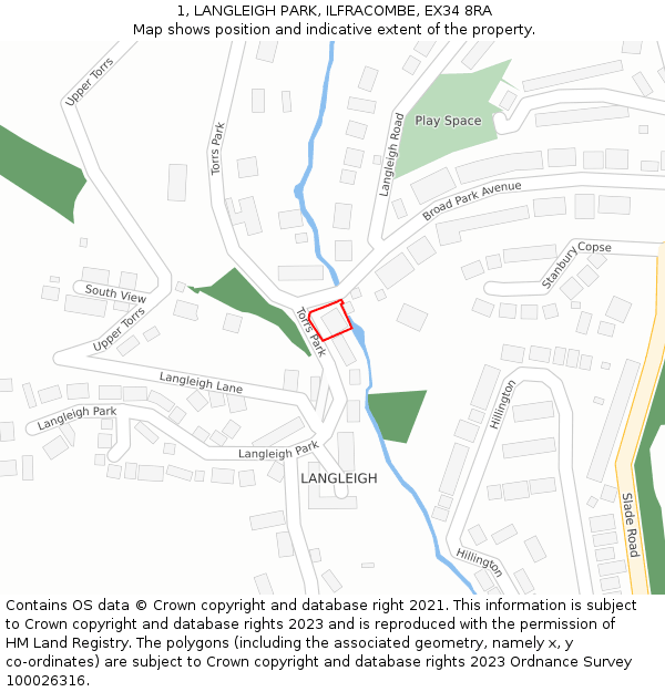 1, LANGLEIGH PARK, ILFRACOMBE, EX34 8RA: Location map and indicative extent of plot