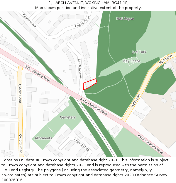 1, LARCH AVENUE, WOKINGHAM, RG41 1EJ: Location map and indicative extent of plot