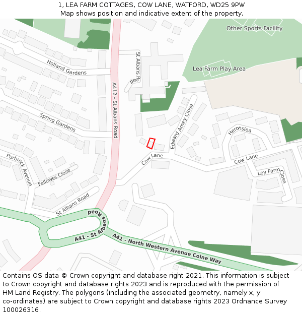 1, LEA FARM COTTAGES, COW LANE, WATFORD, WD25 9PW: Location map and indicative extent of plot