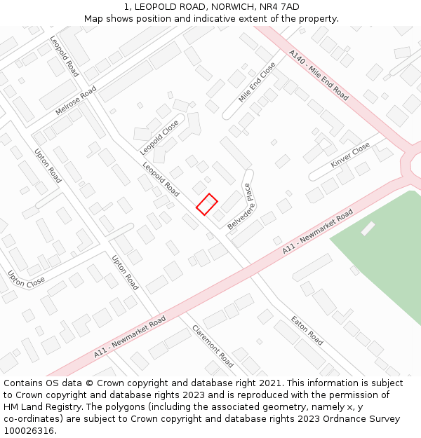 1, LEOPOLD ROAD, NORWICH, NR4 7AD: Location map and indicative extent of plot