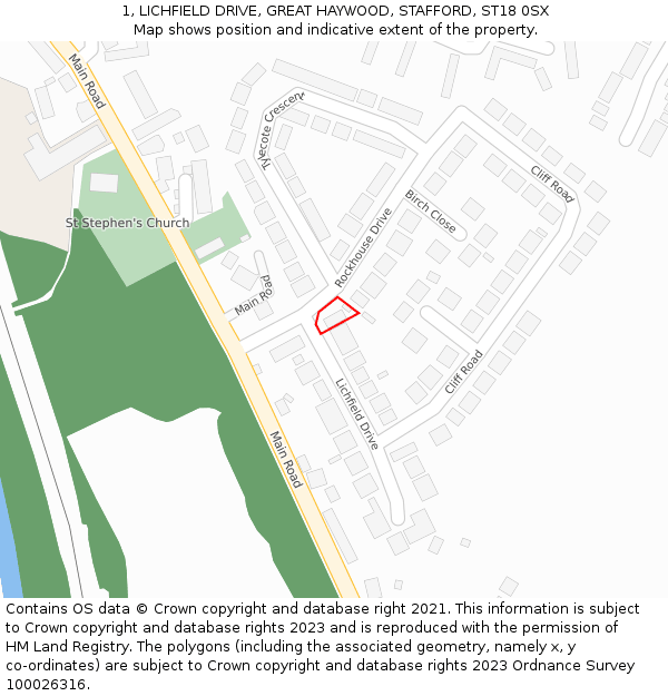 1, LICHFIELD DRIVE, GREAT HAYWOOD, STAFFORD, ST18 0SX: Location map and indicative extent of plot