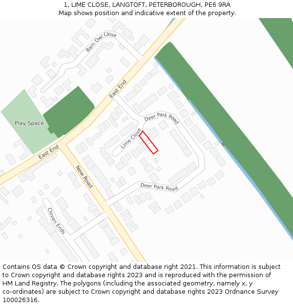 1, LIME CLOSE, LANGTOFT, PETERBOROUGH, PE6 9RA: Location map and indicative extent of plot