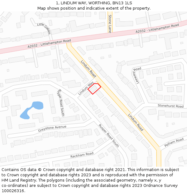 1, LINDUM WAY, WORTHING, BN13 1LS: Location map and indicative extent of plot