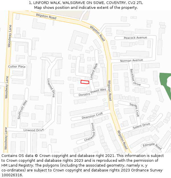 1, LINFORD WALK, WALSGRAVE ON SOWE, COVENTRY, CV2 2TL: Location map and indicative extent of plot