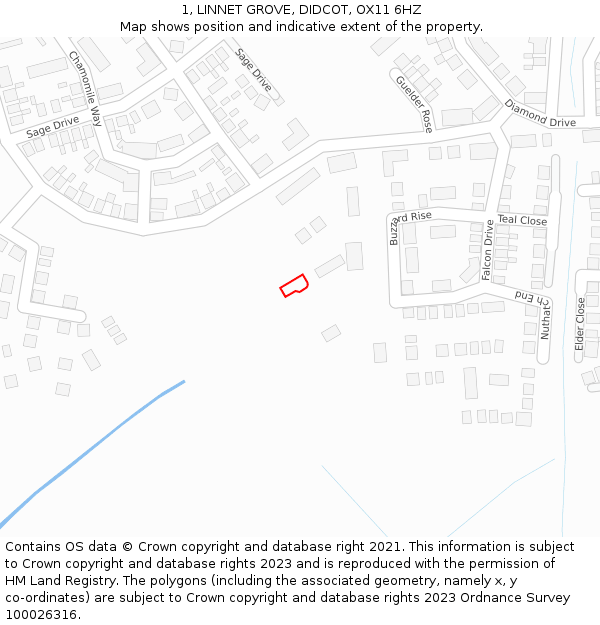 1, LINNET GROVE, DIDCOT, OX11 6HZ: Location map and indicative extent of plot