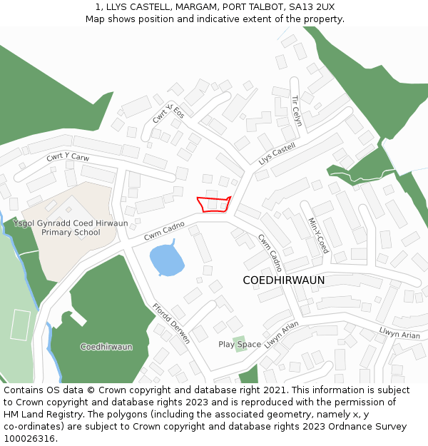 1, LLYS CASTELL, MARGAM, PORT TALBOT, SA13 2UX: Location map and indicative extent of plot