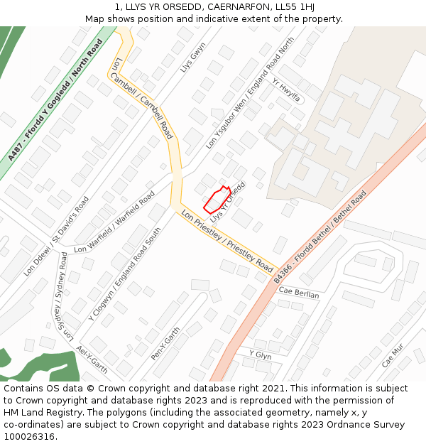 1, LLYS YR ORSEDD, CAERNARFON, LL55 1HJ: Location map and indicative extent of plot