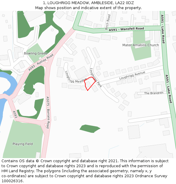 1, LOUGHRIGG MEADOW, AMBLESIDE, LA22 0DZ: Location map and indicative extent of plot