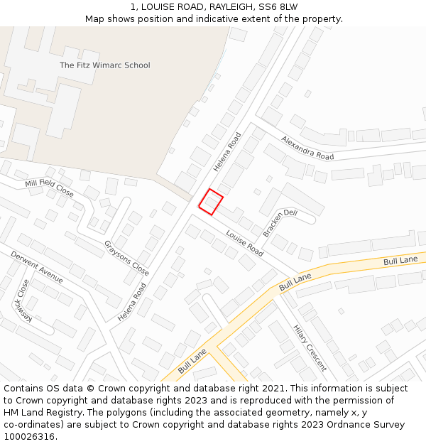 1, LOUISE ROAD, RAYLEIGH, SS6 8LW: Location map and indicative extent of plot