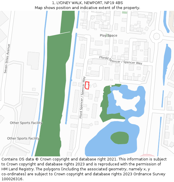 1, LYDNEY WALK, NEWPORT, NP19 4BS: Location map and indicative extent of plot