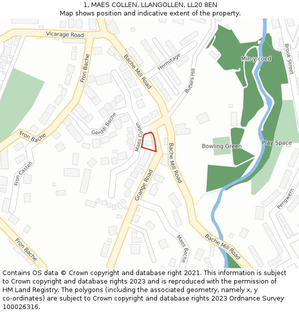 1, MAES COLLEN, LLANGOLLEN, LL20 8EN: Location map and indicative extent of plot