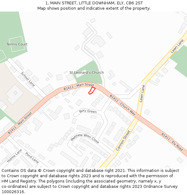 1, MAIN STREET, LITTLE DOWNHAM, ELY, CB6 2ST: Location map and indicative extent of plot