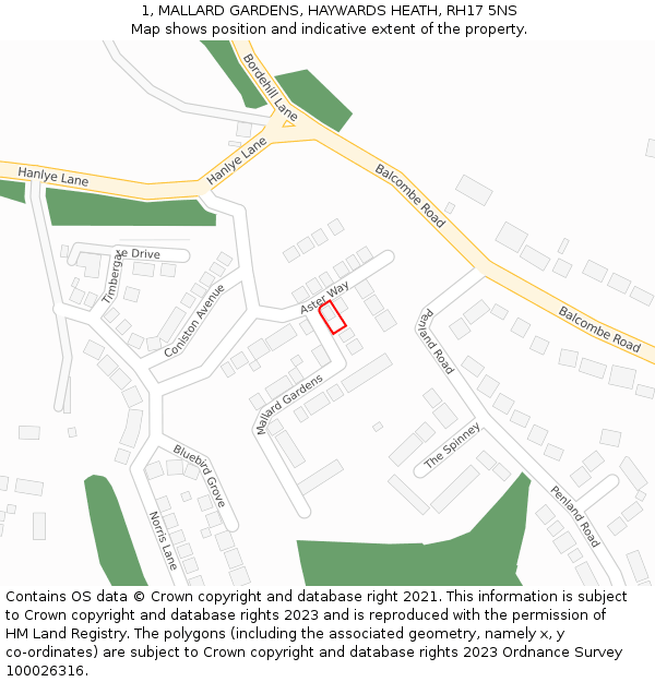 1, MALLARD GARDENS, HAYWARDS HEATH, RH17 5NS: Location map and indicative extent of plot