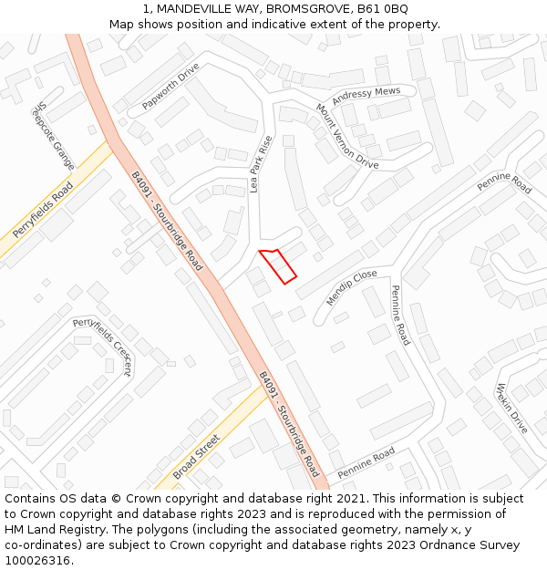 1, MANDEVILLE WAY, BROMSGROVE, B61 0BQ: Location map and indicative extent of plot