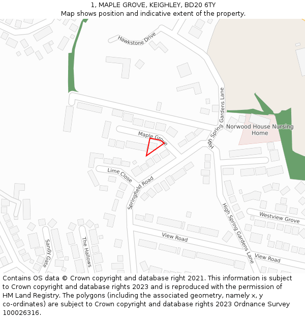 1, MAPLE GROVE, KEIGHLEY, BD20 6TY: Location map and indicative extent of plot