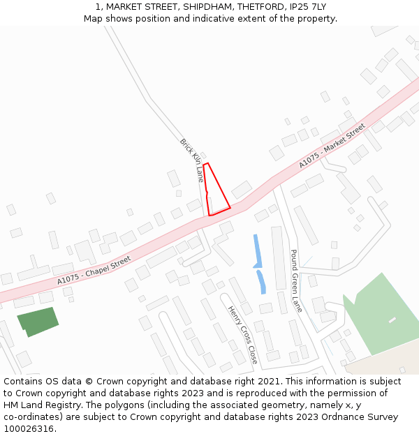 1, MARKET STREET, SHIPDHAM, THETFORD, IP25 7LY: Location map and indicative extent of plot