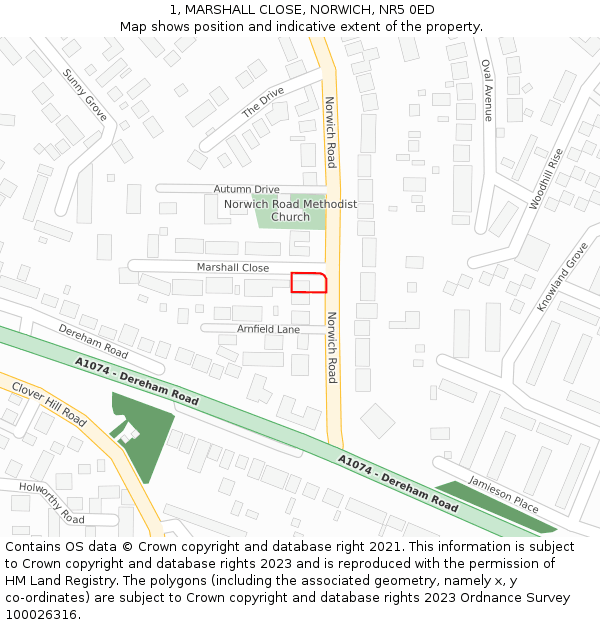 1, MARSHALL CLOSE, NORWICH, NR5 0ED: Location map and indicative extent of plot