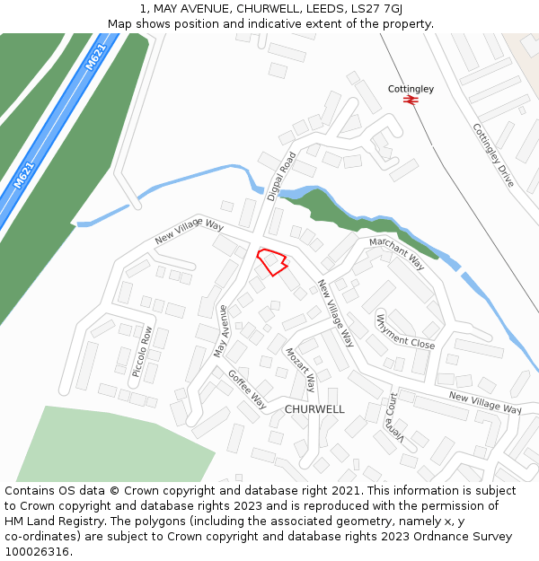 1, MAY AVENUE, CHURWELL, LEEDS, LS27 7GJ: Location map and indicative extent of plot