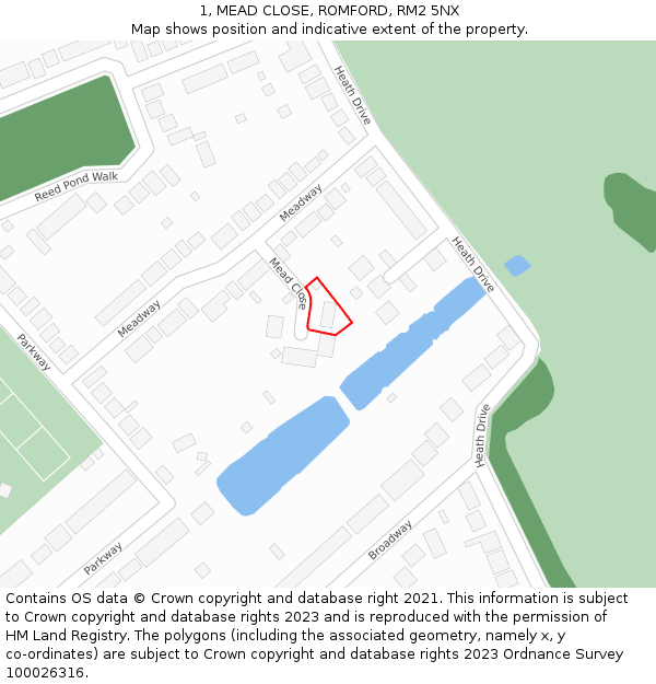 1, MEAD CLOSE, ROMFORD, RM2 5NX: Location map and indicative extent of plot