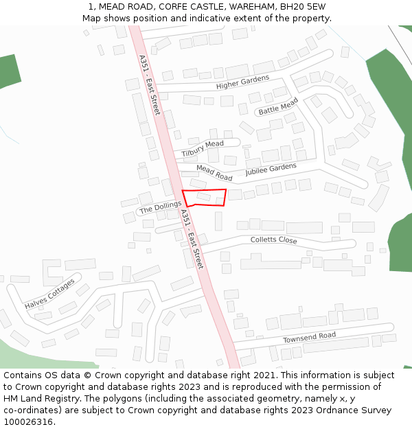 1, MEAD ROAD, CORFE CASTLE, WAREHAM, BH20 5EW: Location map and indicative extent of plot