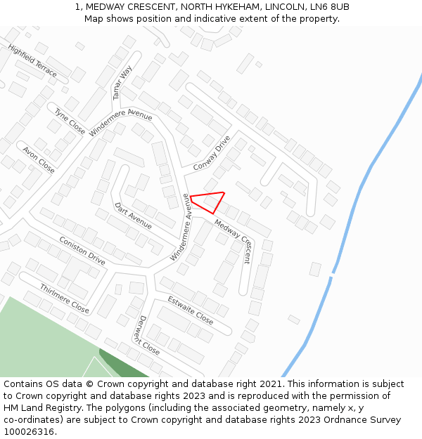 1, MEDWAY CRESCENT, NORTH HYKEHAM, LINCOLN, LN6 8UB: Location map and indicative extent of plot