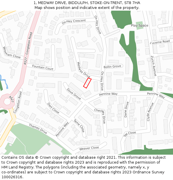 1, MEDWAY DRIVE, BIDDULPH, STOKE-ON-TRENT, ST8 7HA: Location map and indicative extent of plot