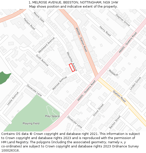 1, MELROSE AVENUE, BEESTON, NOTTINGHAM, NG9 1HW: Location map and indicative extent of plot