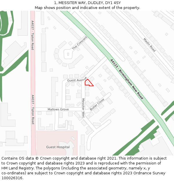 1, MESSITER WAY, DUDLEY, DY1 4SY: Location map and indicative extent of plot