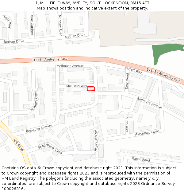 1, MILL FIELD WAY, AVELEY, SOUTH OCKENDON, RM15 4ET: Location map and indicative extent of plot