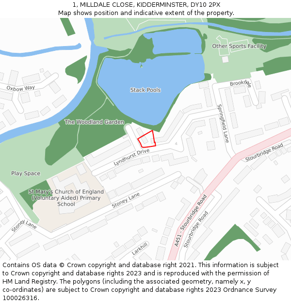 1, MILLDALE CLOSE, KIDDERMINSTER, DY10 2PX: Location map and indicative extent of plot