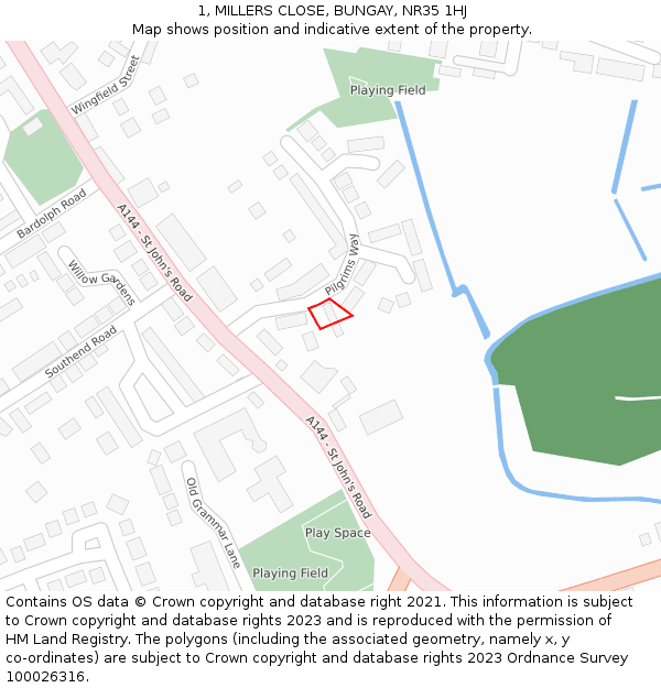 1, MILLERS CLOSE, BUNGAY, NR35 1HJ: Location map and indicative extent of plot