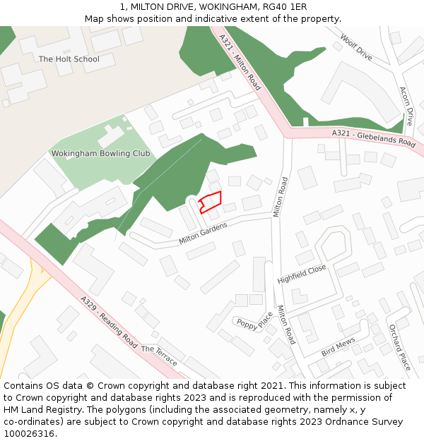 1, MILTON DRIVE, WOKINGHAM, RG40 1ER: Location map and indicative extent of plot