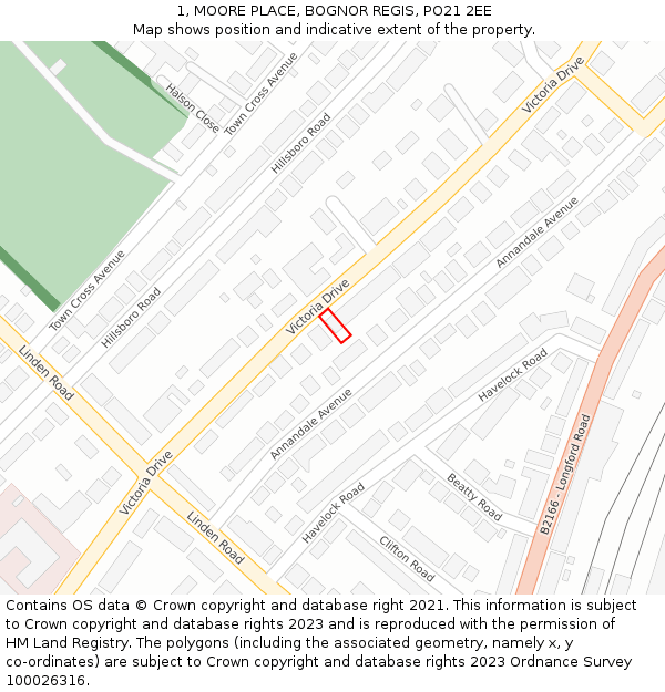 1, MOORE PLACE, BOGNOR REGIS, PO21 2EE: Location map and indicative extent of plot