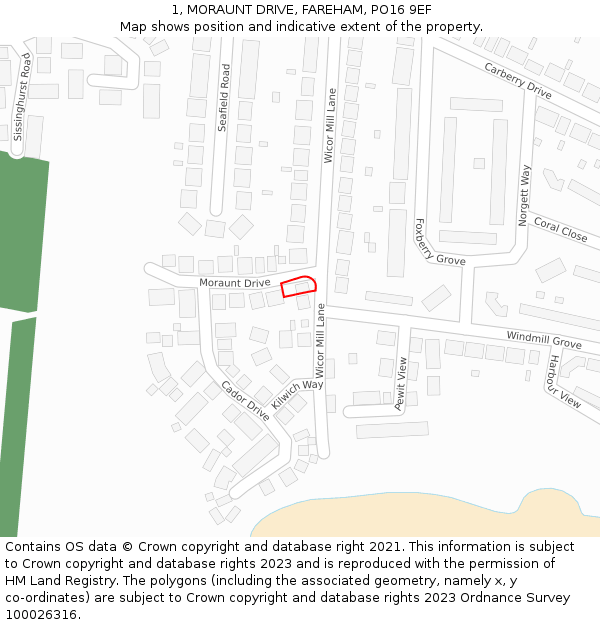 1, MORAUNT DRIVE, FAREHAM, PO16 9EF: Location map and indicative extent of plot