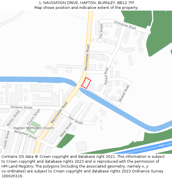 1, NAVIGATION DRIVE, HAPTON, BURNLEY, BB12 7FF: Location map and indicative extent of plot