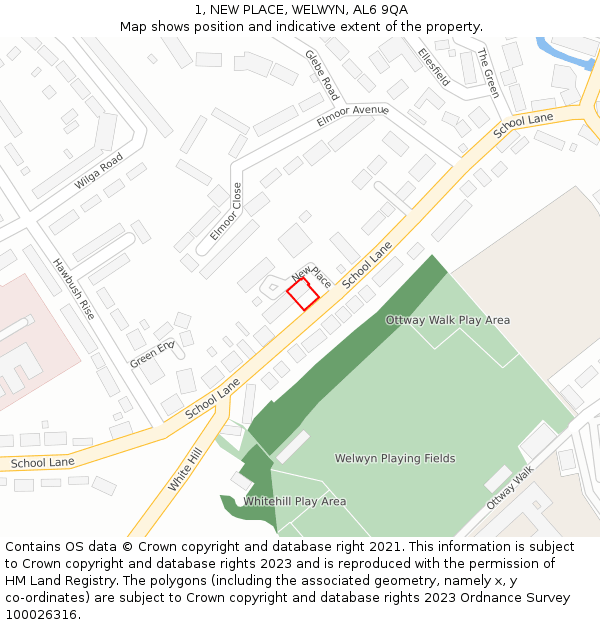 1, NEW PLACE, WELWYN, AL6 9QA: Location map and indicative extent of plot