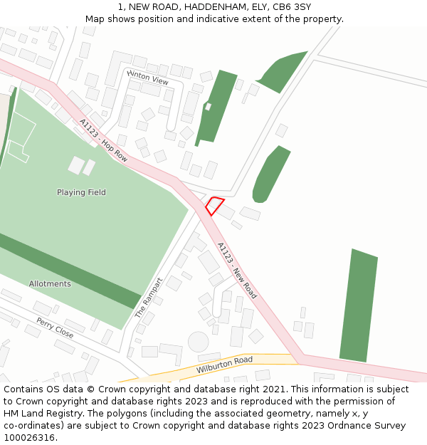 1, NEW ROAD, HADDENHAM, ELY, CB6 3SY: Location map and indicative extent of plot