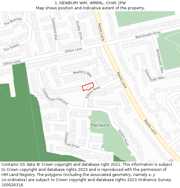 1, NEWBURY WAY, WIRRAL, CH46 1PW: Location map and indicative extent of plot