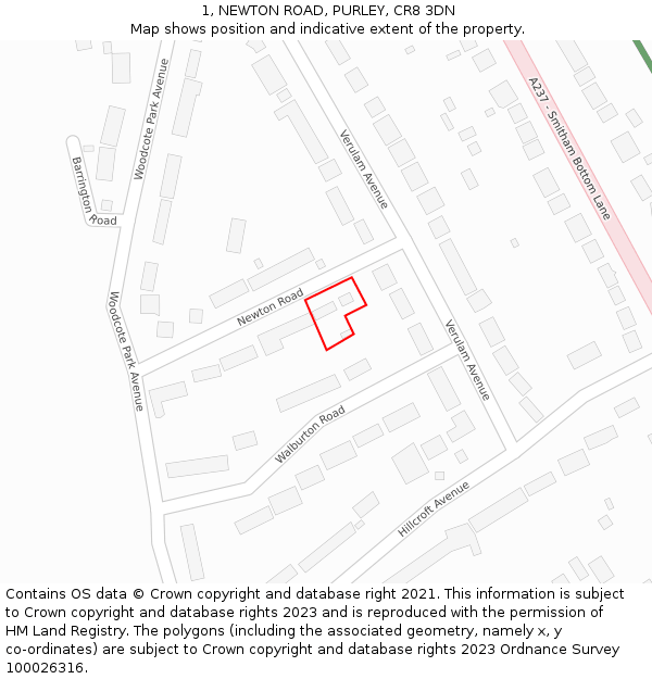 1, NEWTON ROAD, PURLEY, CR8 3DN: Location map and indicative extent of plot