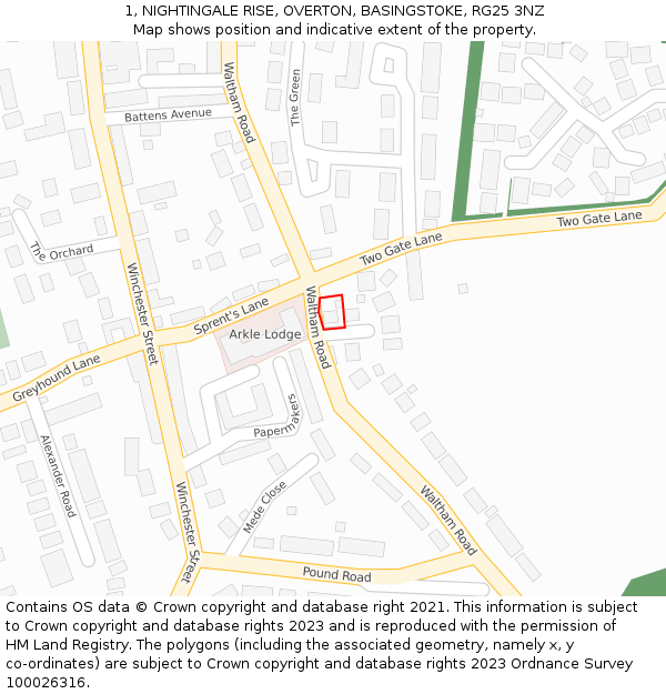 1, NIGHTINGALE RISE, OVERTON, BASINGSTOKE, RG25 3NZ: Location map and indicative extent of plot