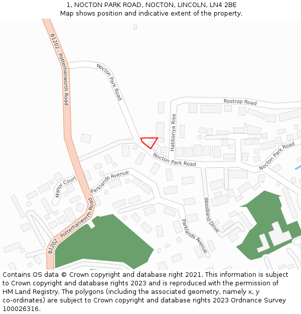 1, NOCTON PARK ROAD, NOCTON, LINCOLN, LN4 2BE: Location map and indicative extent of plot