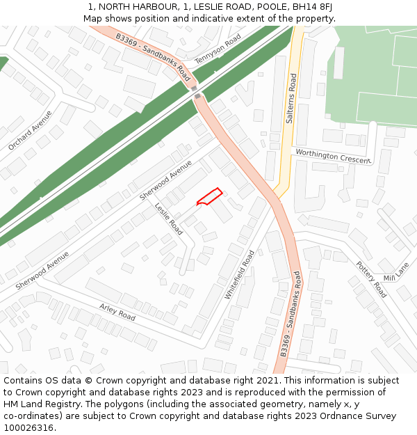 1, NORTH HARBOUR, 1, LESLIE ROAD, POOLE, BH14 8FJ: Location map and indicative extent of plot