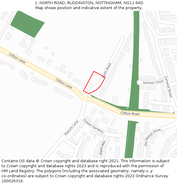 1, NORTH ROAD, RUDDINGTON, NOTTINGHAM, NG11 6AD: Location map and indicative extent of plot