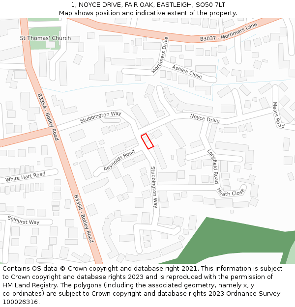 1, NOYCE DRIVE, FAIR OAK, EASTLEIGH, SO50 7LT: Location map and indicative extent of plot