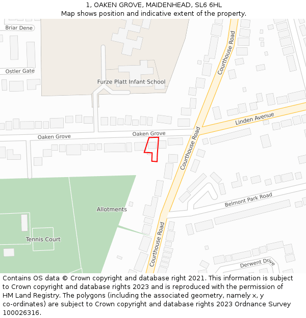 1, OAKEN GROVE, MAIDENHEAD, SL6 6HL: Location map and indicative extent of plot