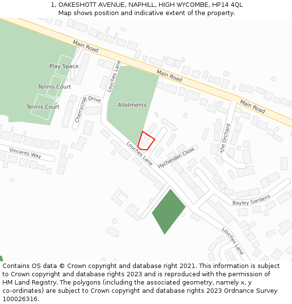 1, OAKESHOTT AVENUE, NAPHILL, HIGH WYCOMBE, HP14 4QL: Location map and indicative extent of plot