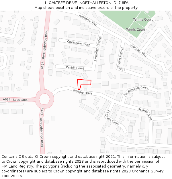 1, OAKTREE DRIVE, NORTHALLERTON, DL7 8FA: Location map and indicative extent of plot