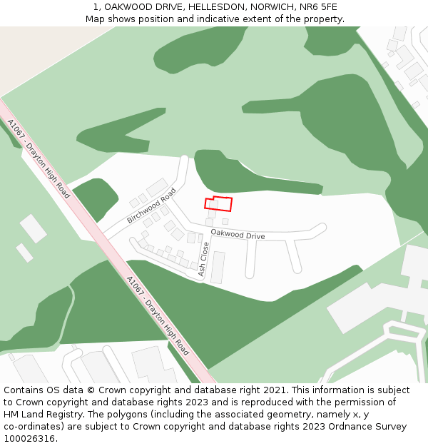 1, OAKWOOD DRIVE, HELLESDON, NORWICH, NR6 5FE: Location map and indicative extent of plot